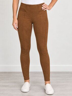 SPANX High Waist Faux Suede Leggings Womens M Brown Compression Skinny Pants